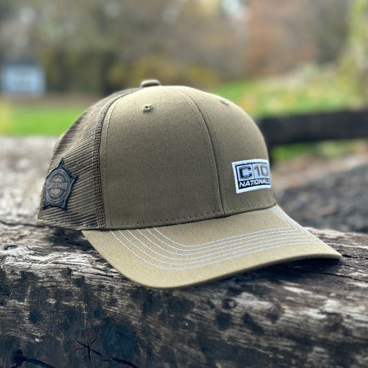 C10 Nationals® Army Green Small Logo 2023 Snap Back Mesh Hat