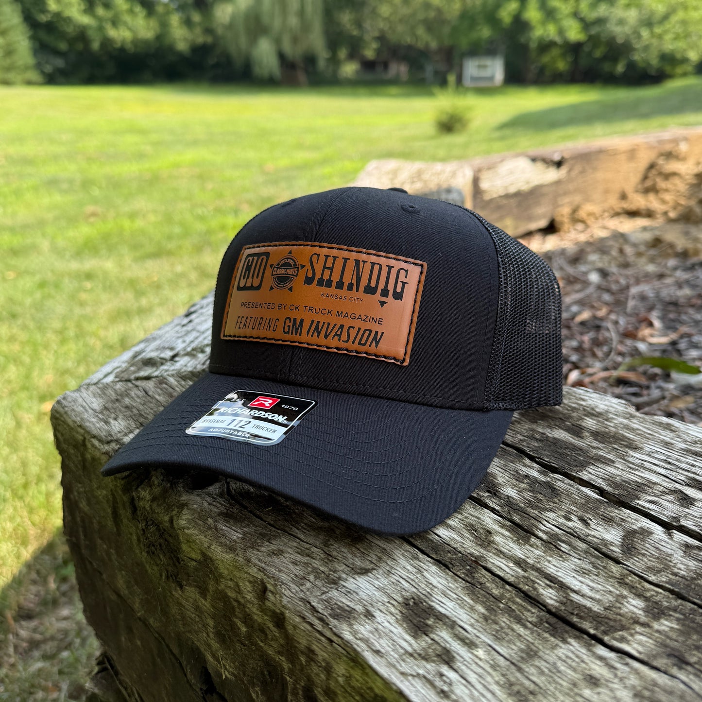 C10 Shindig® Black Rectangle Leather Patch Mesh Snap Back Hat